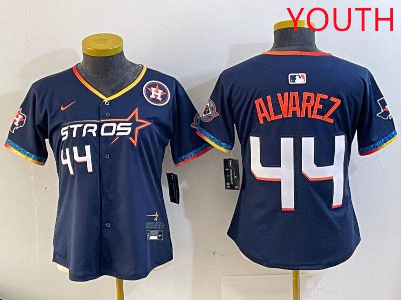 Youth Houston Astros #44 Alvarez Drak Blue Fourth generation Joint Name 2025 Nike MLB Jersey style 2